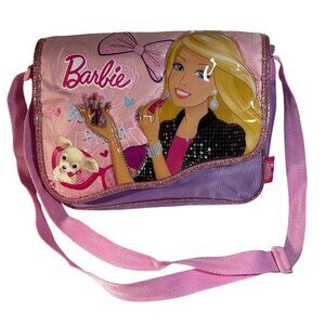 Barbie Messenger Bag Pink & Purple Kids Adjustable Strap Zipper Puppy 2014